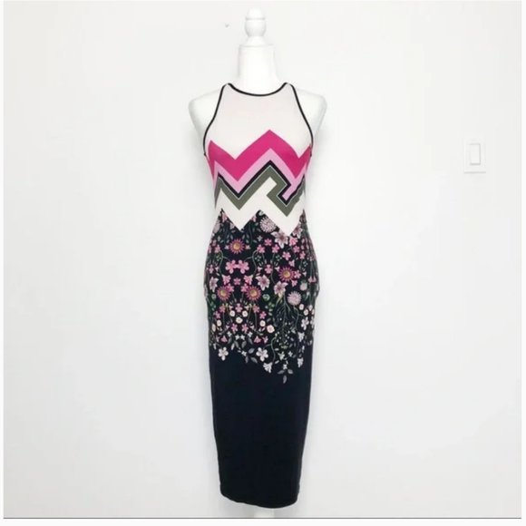 Ted Baker pink green black white Seenaa Floral Bodycon Dress size 2 - Picture 5 of 15